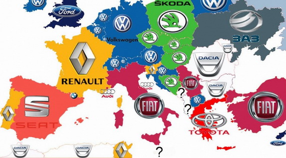 Карта на най-продаваните марки в Европа