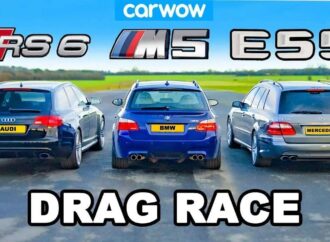 Комби драг: BMW M5 срещу Mercedes-AMG E55 и Audi RS6 (видео)